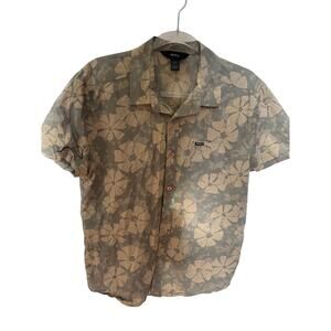 RVCA Floral Button-Up Shirt - Khaki/Green - Men's Large - Short Sleeve